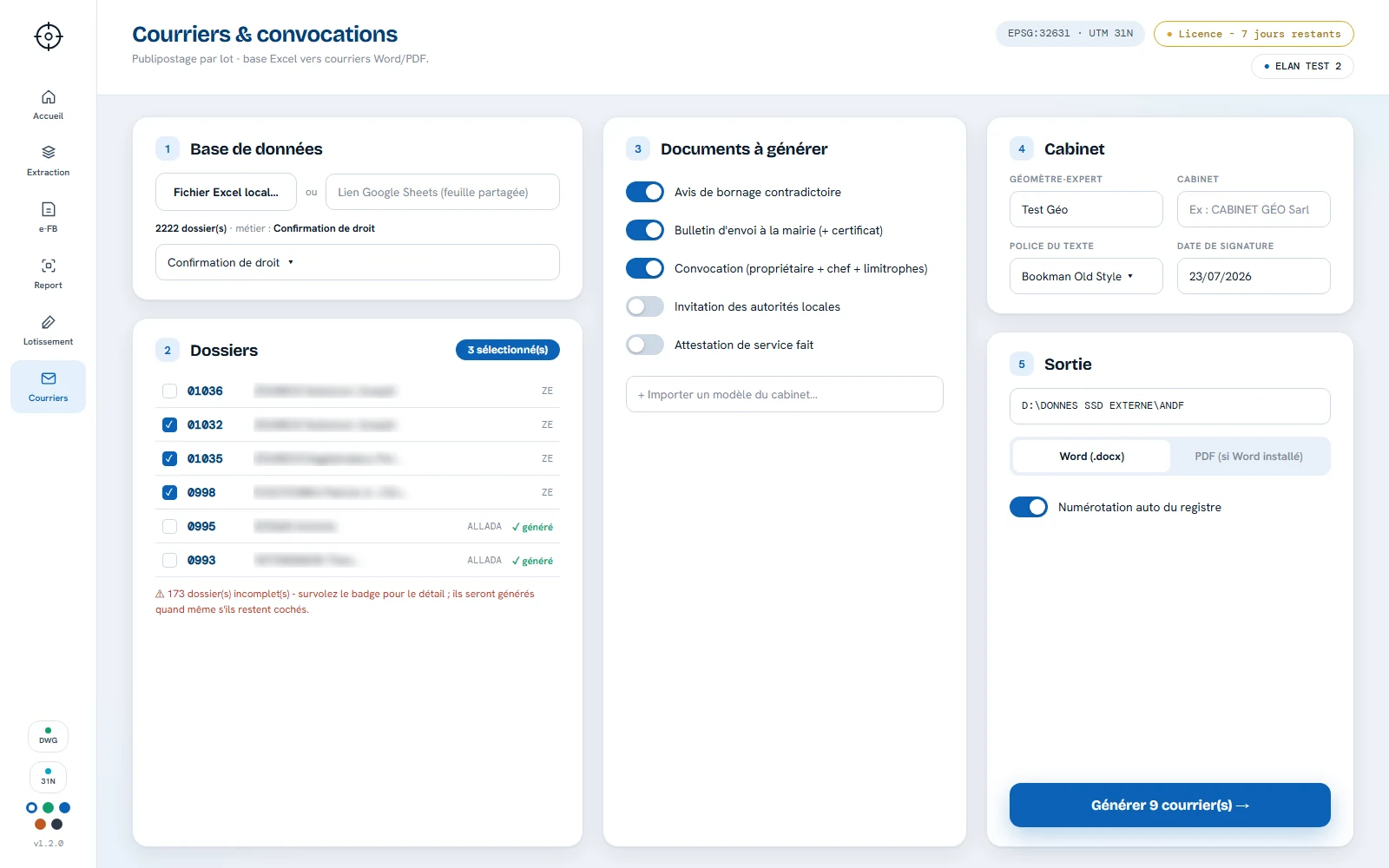 Module Courriers et convocations : publipostage depuis une base Excel